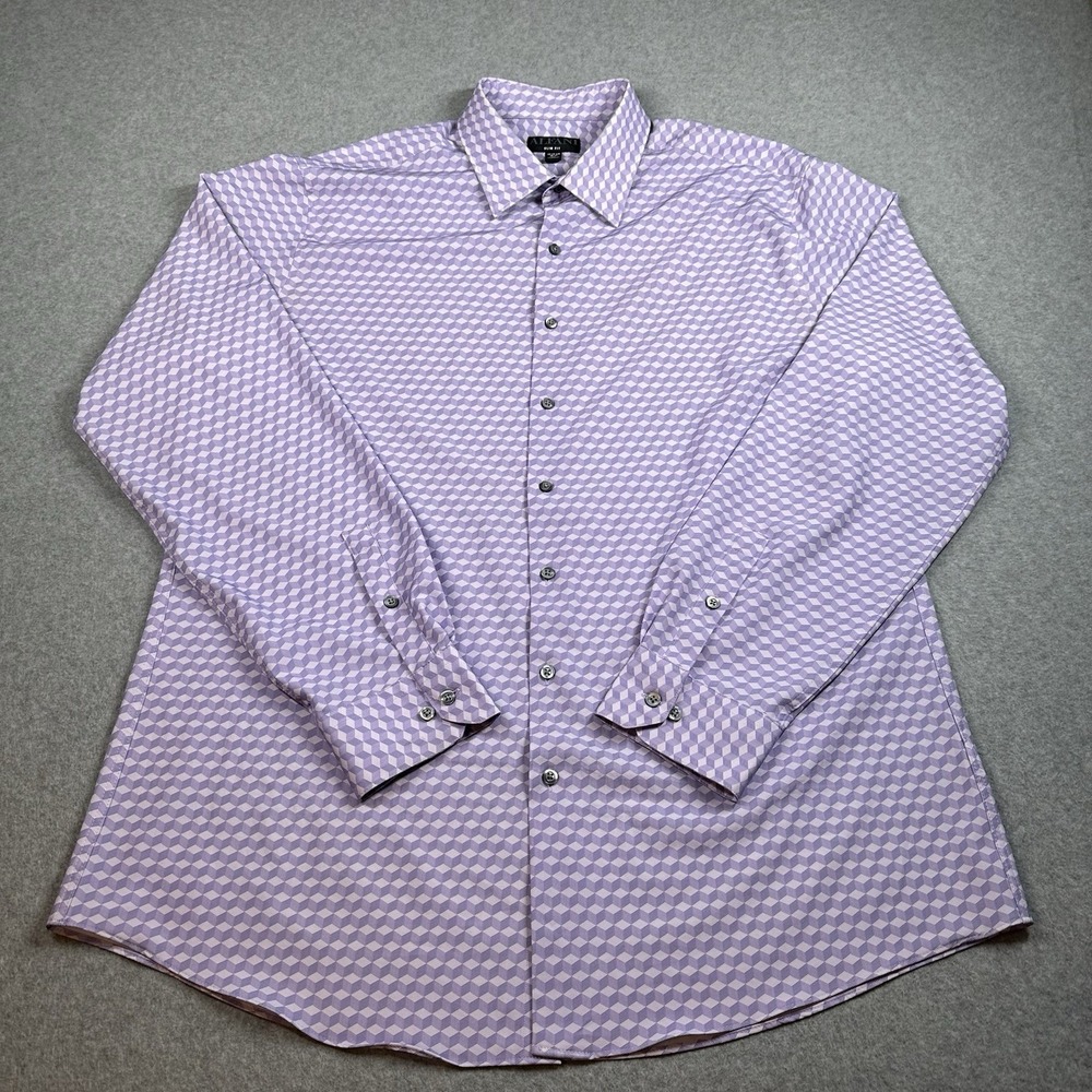 Alfani Slim Fit Purple Geometric Dress Shirt 17-17.5x36-37‎ (XL) Stretch